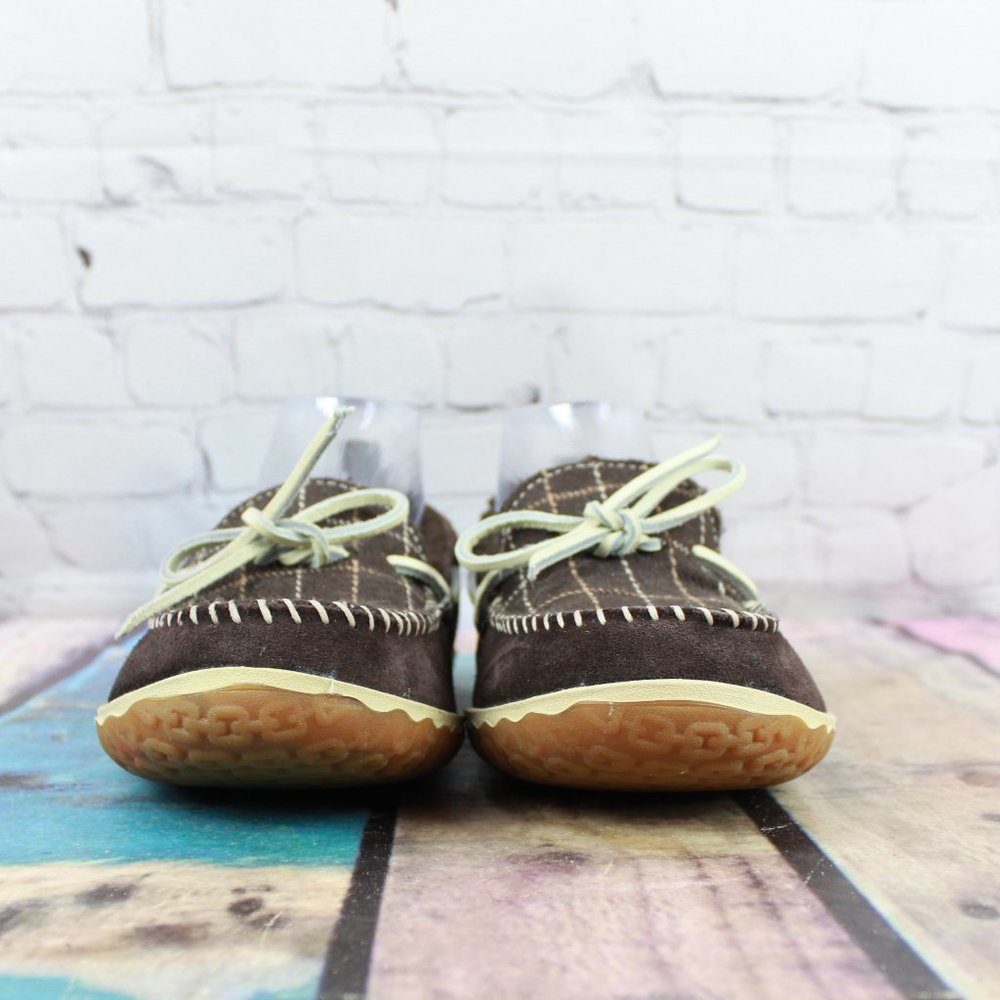 LL Bean One-Eye Plaid Soft Fleece Brown Suede Moc Mountain Slipper 8 M - Picture 4 of 8